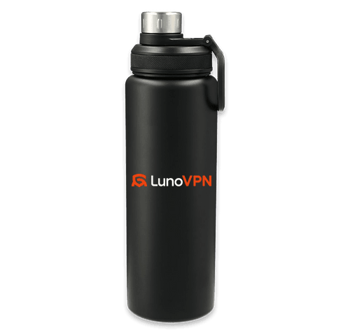 LunoVPN insulated water bottle in matte black